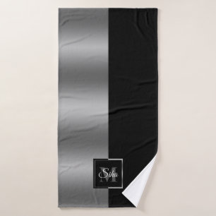 Conjunto De Toalhas Design Geométrico Moderno Elegante Preto e Silver
