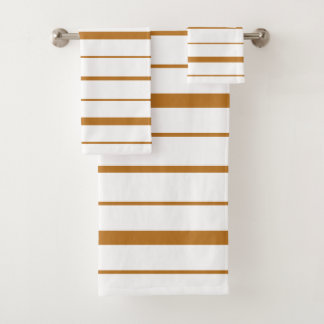 Conjunto De Toalhas Design Listrado Marrom Dourado em Branco