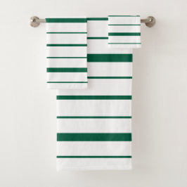 Conjunto De Toalhas Design Listrado Verde em Banheiro Branco