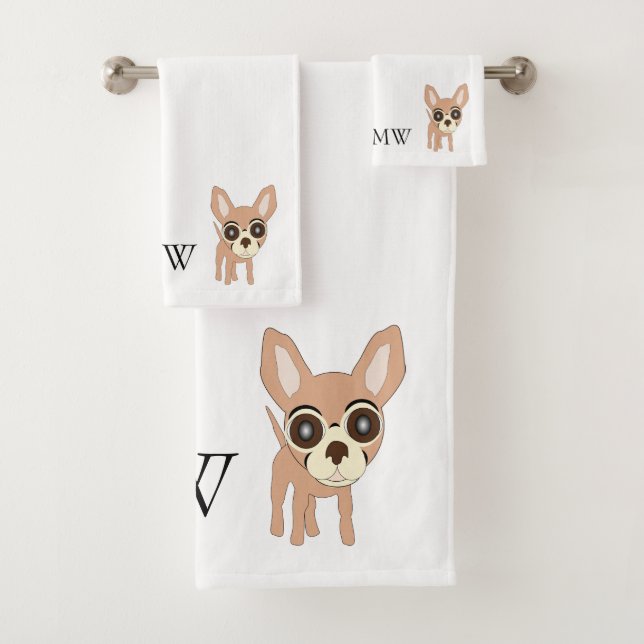 Conjunto De Toalhas Design monograma de cães Chihuahua (Insitu)