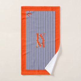 Conjunto De Toalhas Design Nautico Laranja e Azul Marinho Personalizad