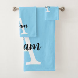 Conjunto De Toalhas Design Personalizado Nome Monograma Azul Script