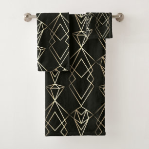 Conjunto De Toalhas Design retrô clássico em preto e Dourado