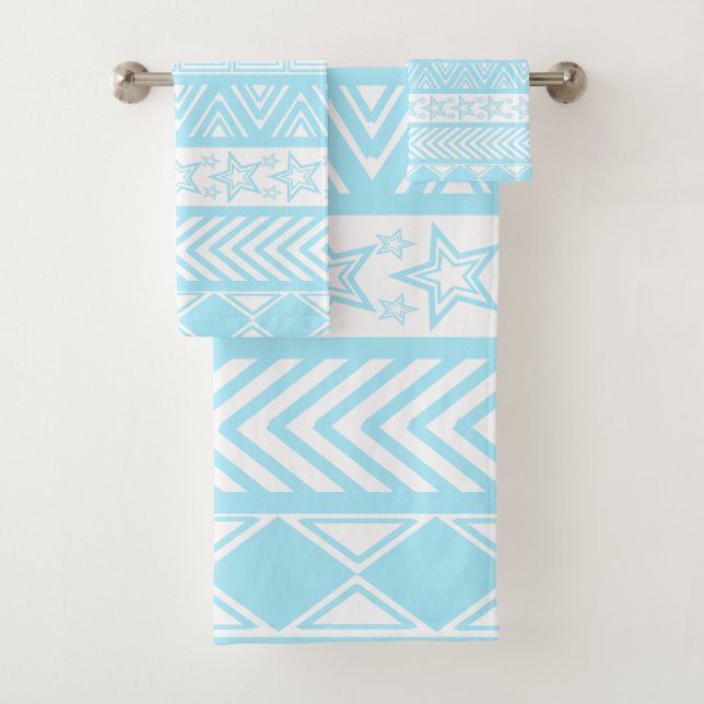 Conjunto De Toalhas Design Tribal Azul Claro (Insitu)