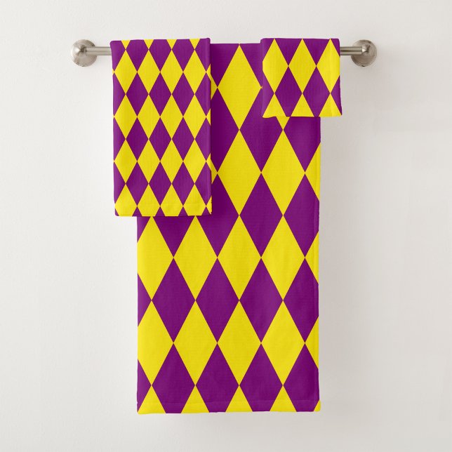 Conjunto De Toalhas Design Xadrez Arlequim Amarelo e Roxo (Criador carregado)