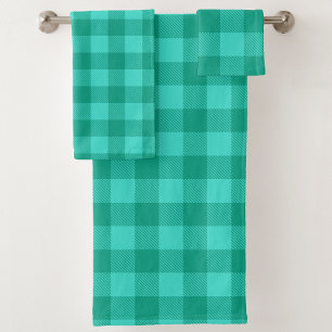 Conjunto De Toalhas Design Xadrez Gingham Azul Verde e Turquesa