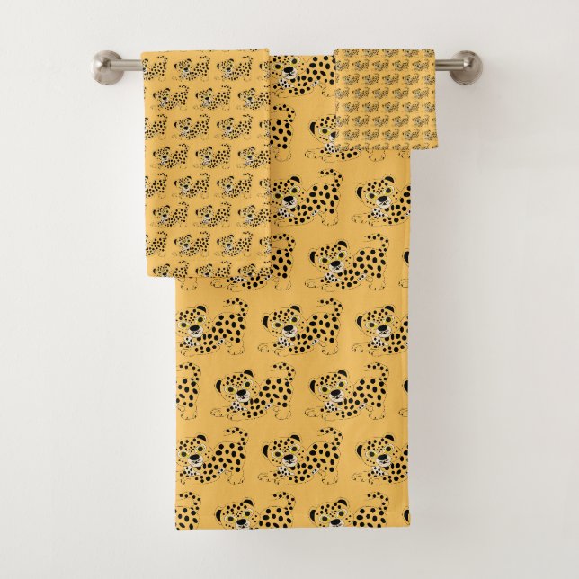 Conjunto De Toalhas Designo de leopardo com qualquer cor de fundo (Insitu)