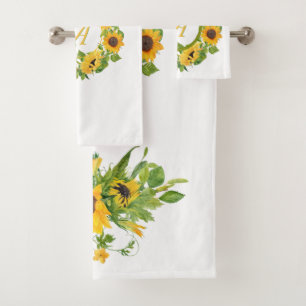 Conjunto De Toalhas Desorativa de Padrão de Girassóis Monogramas