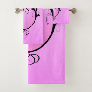 Conjunto De Toalhas Destaque Preto no Monograma Rosa