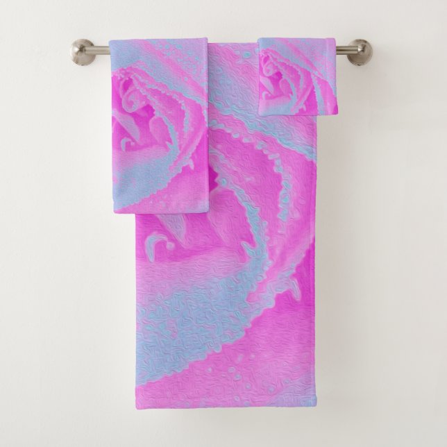 Conjunto De Toalhas Detalhe do Rosa azul-claro e rosa-quente perfeito (Insitu)