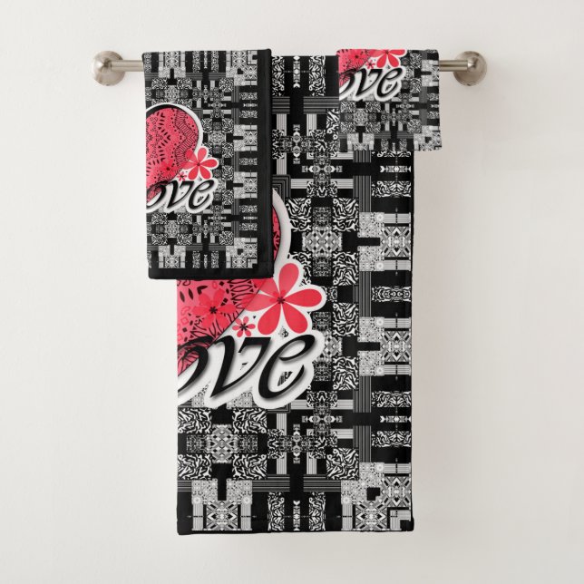 Conjunto De Toalhas Dia de os namorados sem costura Amor cinza patamar (Insitu)