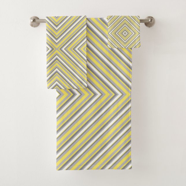 Conjunto De Toalhas Diagonais Cinza e Amarelo (Insitu)