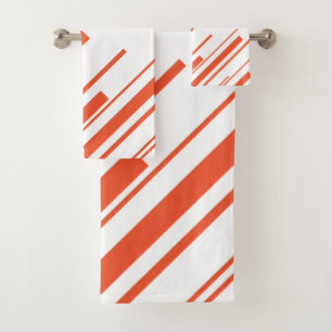 Conjunto De Toalhas Diagonais em Laranja e Branco