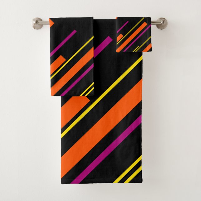 Conjunto De Toalhas Diagonais - Preto, Rosa, Laranja e Amarelo (Insitu)