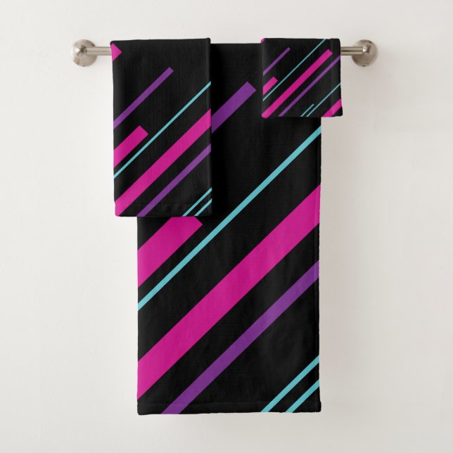 Conjunto De Toalhas Diagonais - Rosa, Púrpura, Azul e Preto (Insitu)