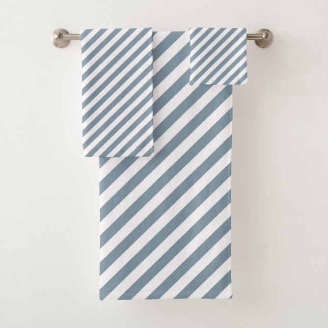 Conjunto De Toalhas Diagonal blue and white stripes pattern (Insitu)