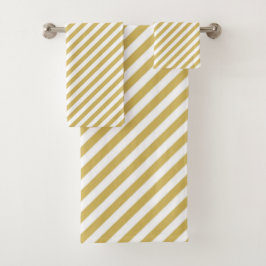 Conjunto De Toalhas Diagonal golden yellow and white stripes pattern
