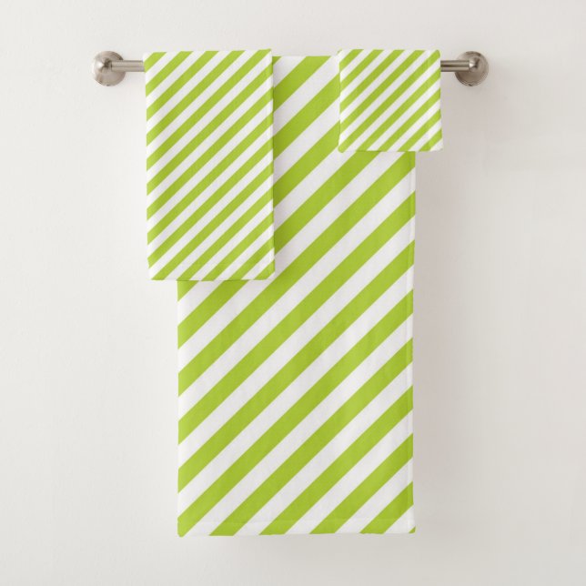 Conjunto De Toalhas Diagonal lime green and white stripes pattern (Insitu)