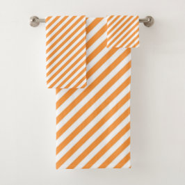 Conjunto De Toalhas Diagonal orange and white stripes pattern