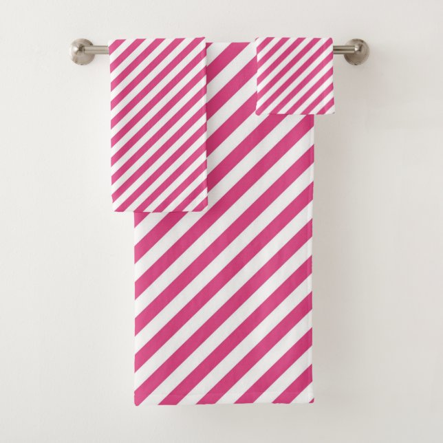 Conjunto De Toalhas Diagonal pink and white stripes pattern (Insitu)