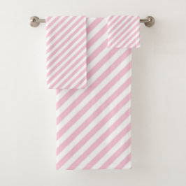 Conjunto De Toalhas Diagonal white and pink stripes pattern