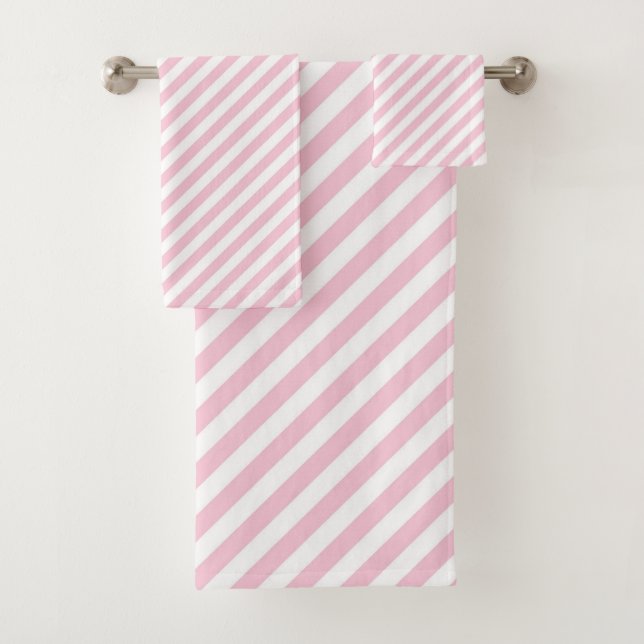Conjunto De Toalhas Diagonal white and pink stripes pattern (Insitu)