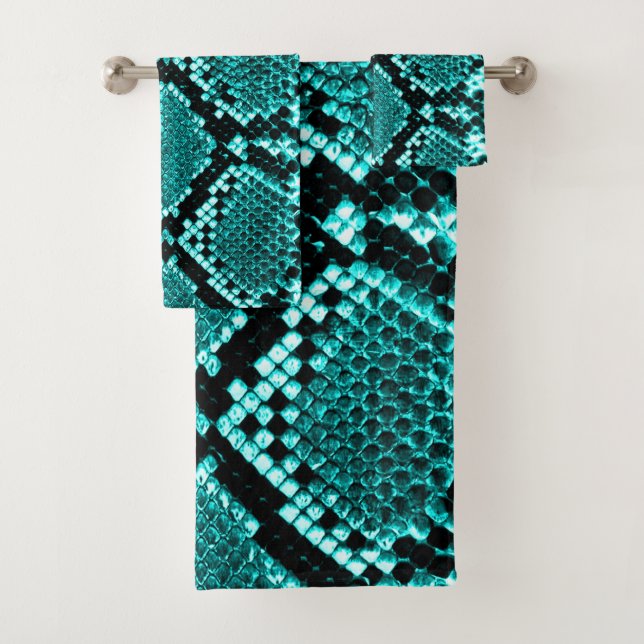 Conjunto De Toalhas Diamond Rattlesnake Cobra Skin aqua (Insitu)