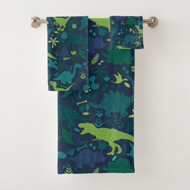 Conjunto De Toalhas Dino Doodle Silhouettes Kids Dinossaur (Insitu)
