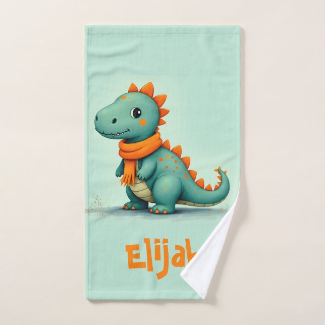 Conjunto De Toalhas Dinossauro Bonito Vestindo um Scarf Laranja (Toalha de mão)
