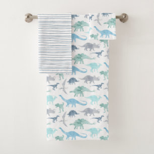 Conjunto De Toalhas Dinossauro de Cor de Água Azul e Verde