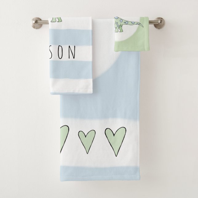 Conjunto De Toalhas Dinossauro de garotinho com nome de criança (Insitu)