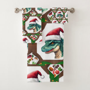 Conjunto De Toalhas Dinossauro papai noel