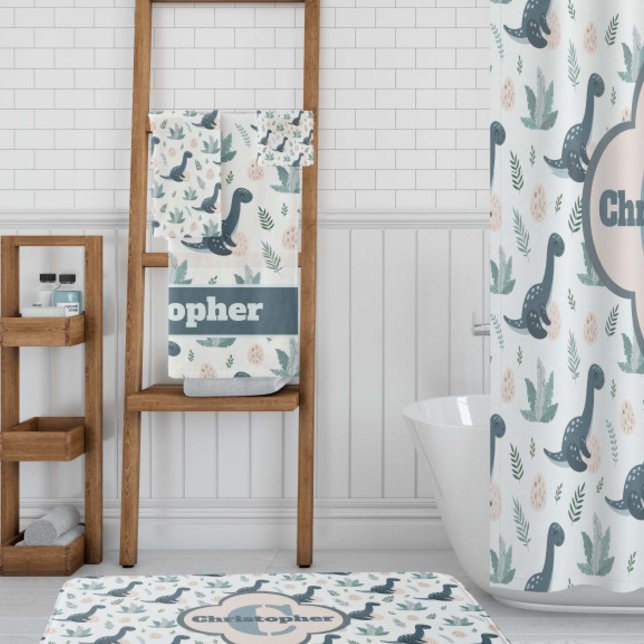 Conjunto De Toalhas Dinossauro Verde Azul e Bonito com Nome (Criador carregado)