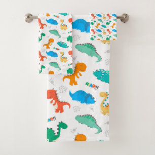 Conjunto De Toalhas Dinossauros Coloridos Bonitos Padrão Ilustrado