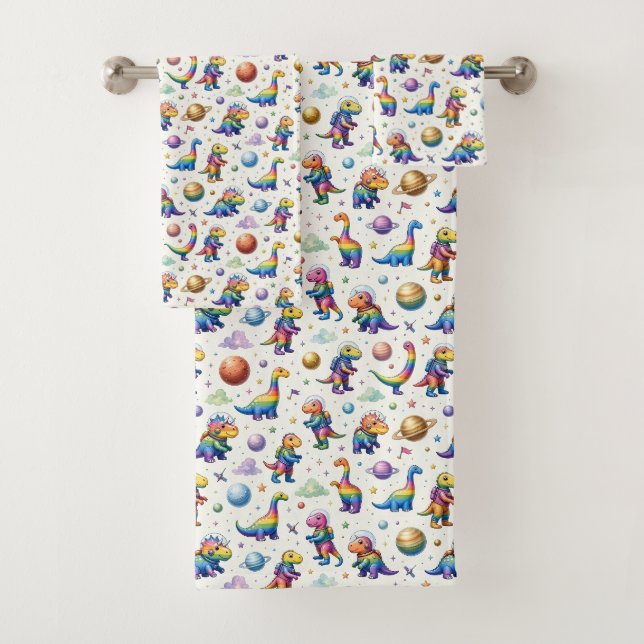Conjunto De Toalhas Dinossauros Coloridos Planetas Espaço Sideral Arco (Insitu)
