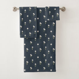 Conjunto De Toalhas Ditsy Floral Cottagecore Boho Wildflower Dark Blue