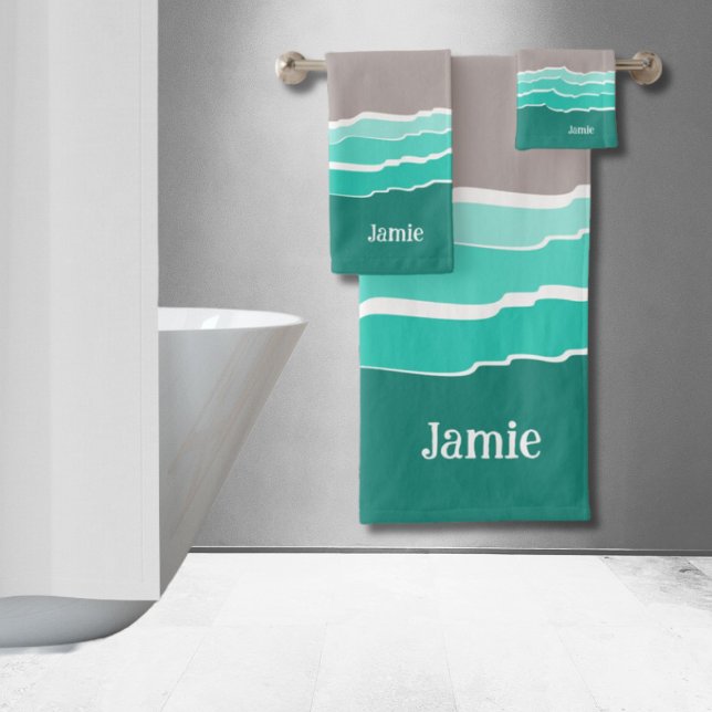 Conjunto De Toalhas Diversão Abstrato Sunset Beach Shell & Name (Fun Abstract Sunset Beach Shell & Name Bath Towel Set)