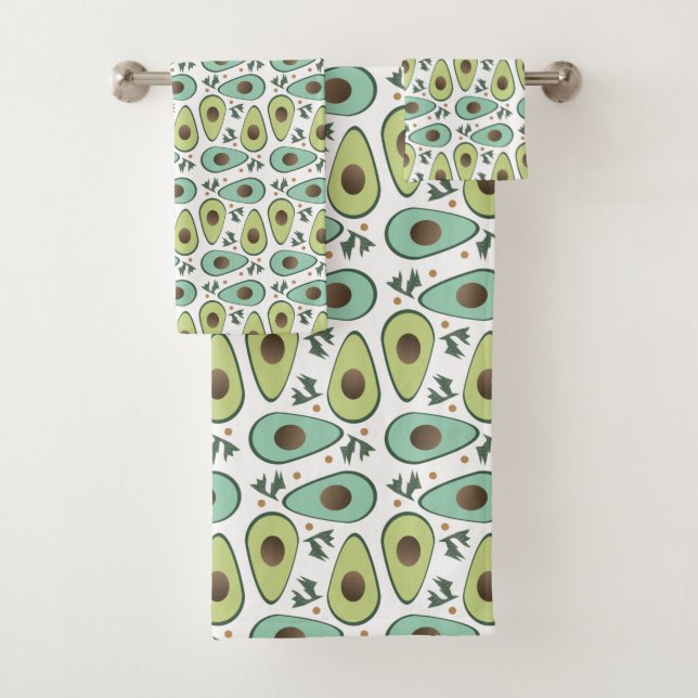 Conjunto De Toalhas Diversão Avocado Half Greenery Pattern (Insitu)