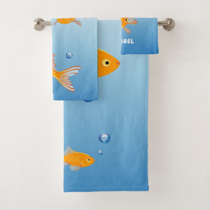 Conjunto De Toalhas Diversão Azul e Laranja - Nome do Monograma de Pe