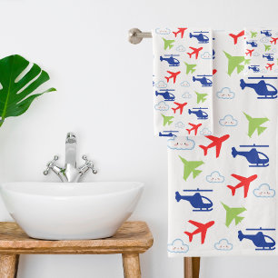 Conjunto De Toalhas Diversão de Aviões e Nuvens Coloridos