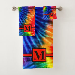 Conjunto De Toalhas Divertido Brilhante Arco-Íris Retro Tie Dye Vermel