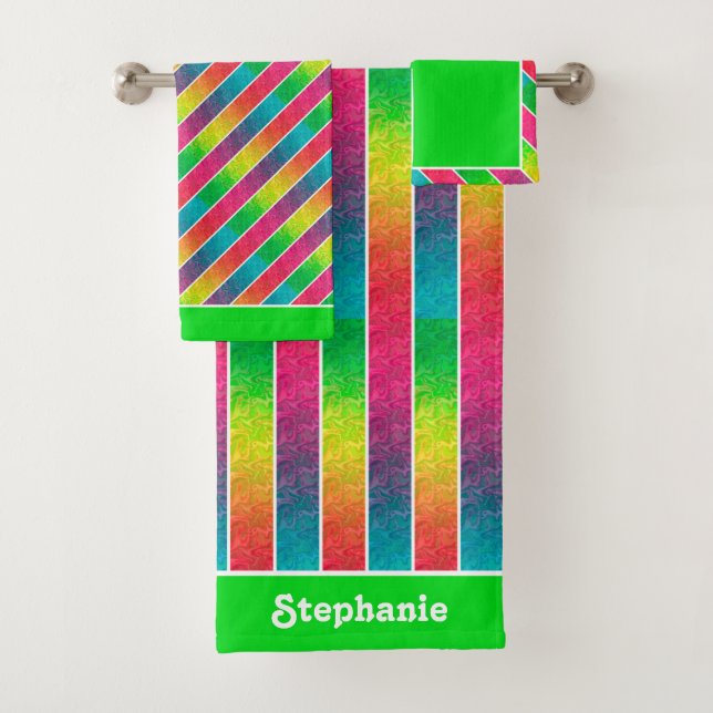 Conjunto De Toalhas [Divertido com Stripes] Padrão #1 Geométrico Arco- (Insitu)