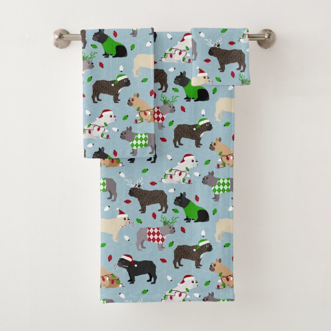 Conjunto de Toalhas do Bulldog Francês de Natal (Insitu)