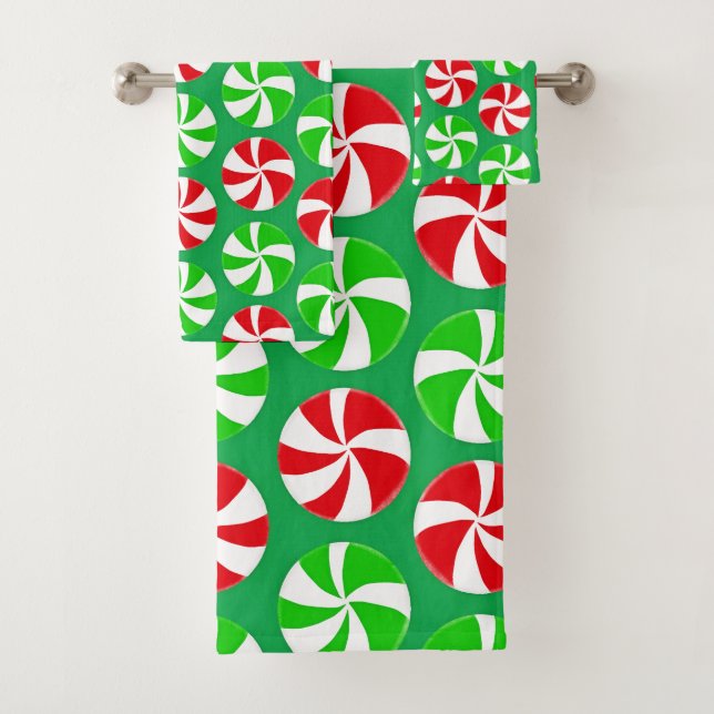 Conjunto De Toalhas Doces de hortelã-pimenta-de-natal verde e vermelho (Insitu)