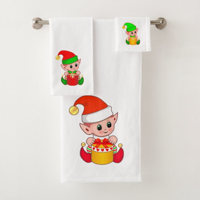 Conjunto De Toalhas Doces Elfos de Natal  (Insitu)