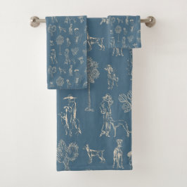 Conjunto De Toalhas Dogs Lady Toile de Jouy Dark Turquoise
