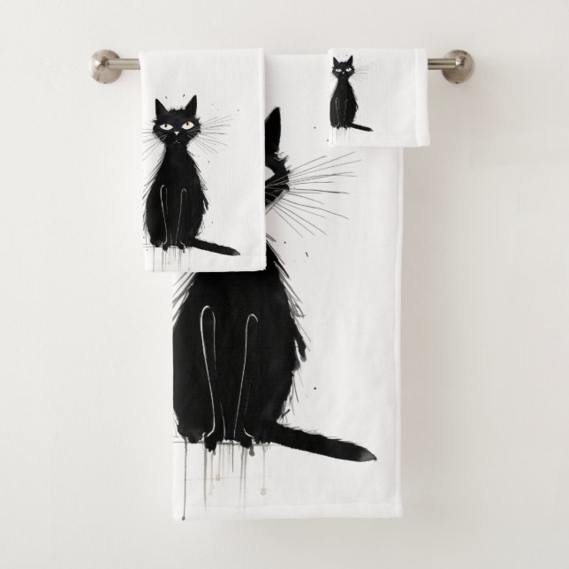 Conjunto De Toalhas Dois Gatos Pretos (Insitu)