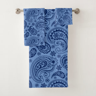 Conjunto De Toalhas Dois tons de padrão paisley de vinheta azul