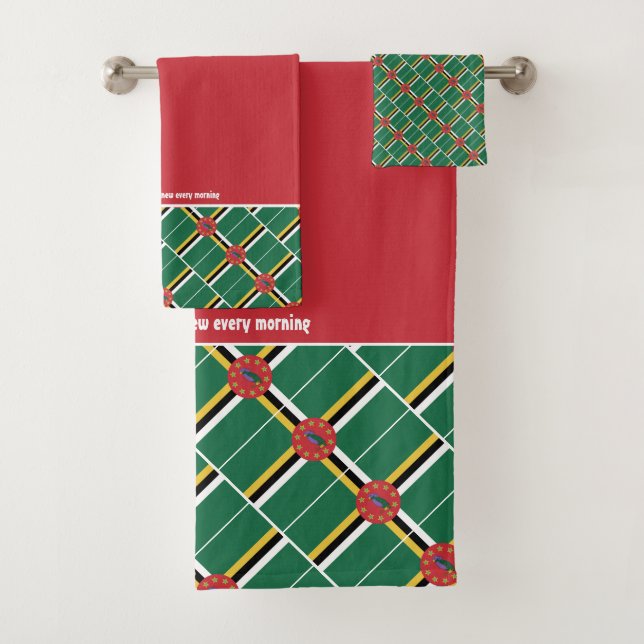 Conjunto De Toalhas DOMINICA FLAG Personalizada Scripting RED (Insitu)