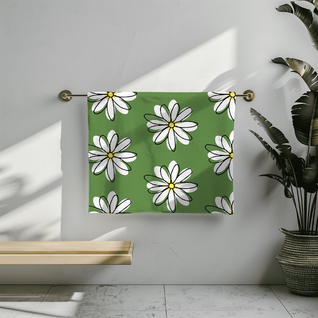 Conjunto De Toalhas Doodle Modern Daisy Green Bathroom Decor (Criador carregado)